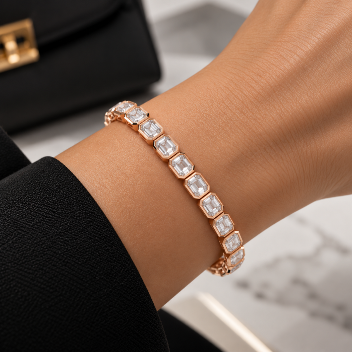 Pulsera de Diamantes Corte Esmeralda Engaste Bisel - Imagen 2