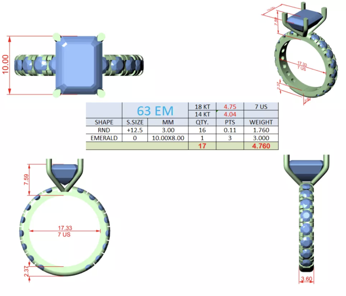 3ct anillo esmeralda con laterales corte brillante - Imagen 4