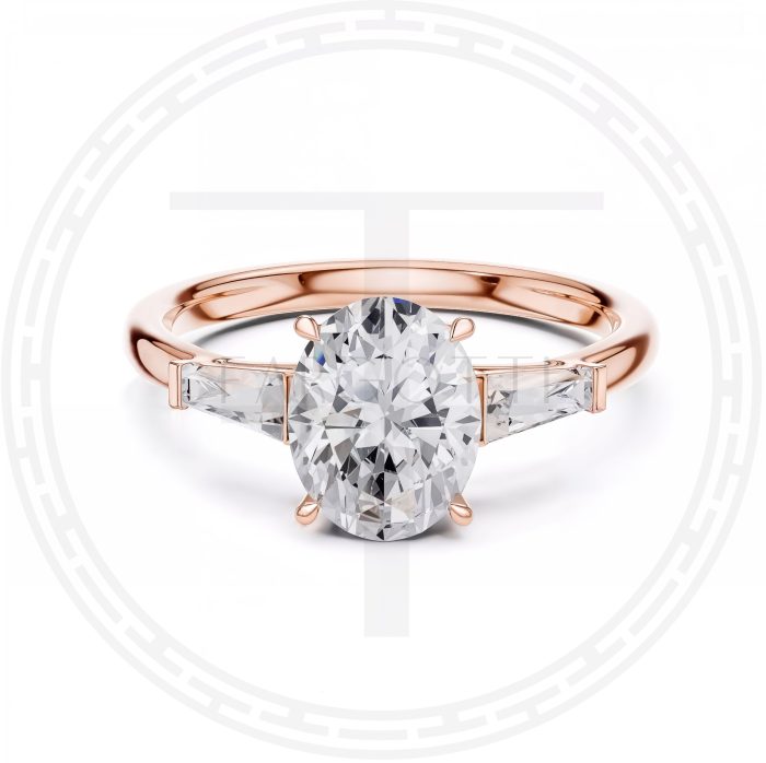 2ct anillo oval con laterales baguette - Imagen 3