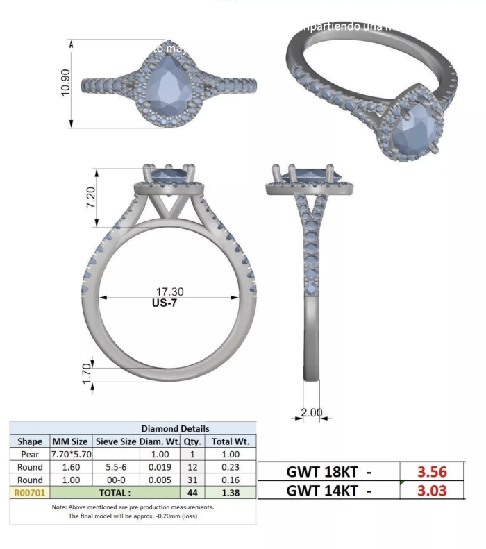 1.ct pera con aro de diamantes laterales - Imagen 6