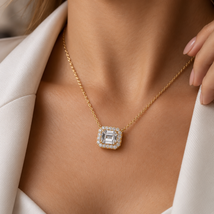 Dije con Diamante Solitario Corte Esmeralda - Imagen 2