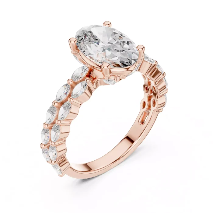 Anillo de Doble Banda con Diamante Oval y Marquesa - Imagen 6