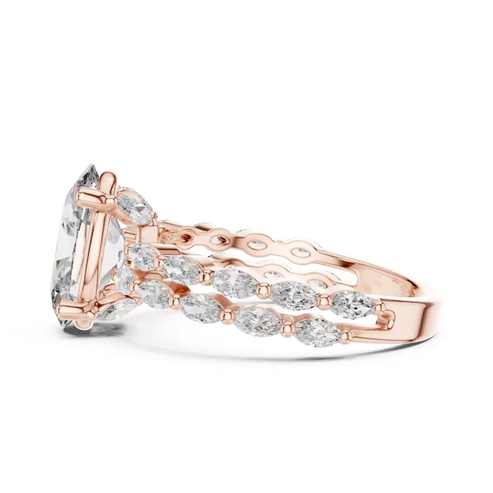 Anillo de Doble Banda con Diamante Oval y Marquesa - Imagen 7
