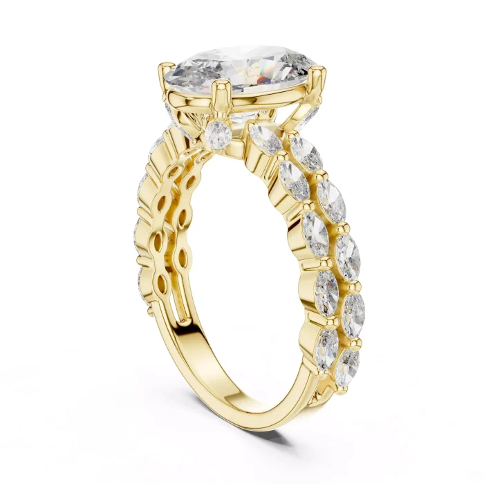 Anillo de Doble Banda con Diamante Oval y Marquesa - Imagen 3
