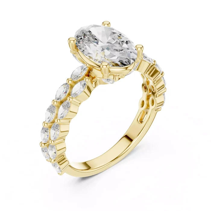 Anillo de Doble Banda con Diamante Oval y Marquesa - Imagen 4