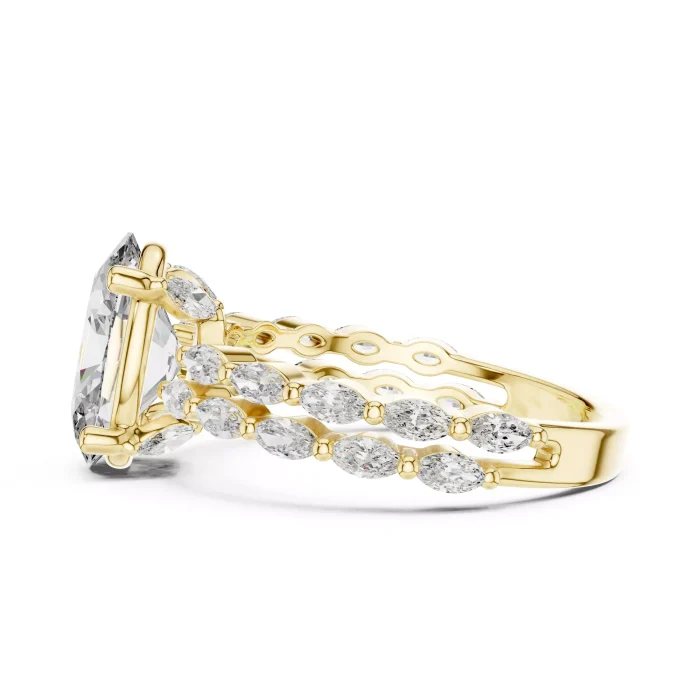 Anillo de Doble Banda con Diamante Oval y Marquesa - Imagen 5