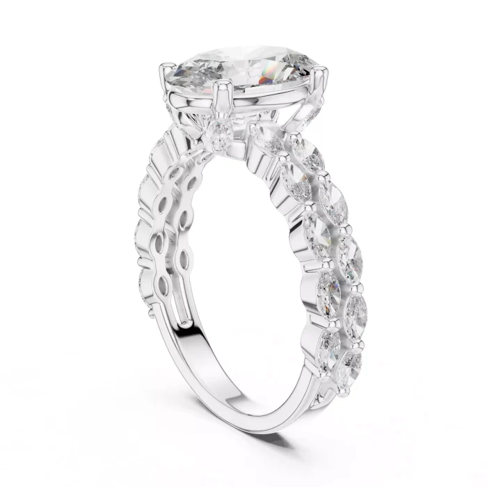 Anillo de Doble Banda con Diamante Oval y Marquesa - Imagen 12