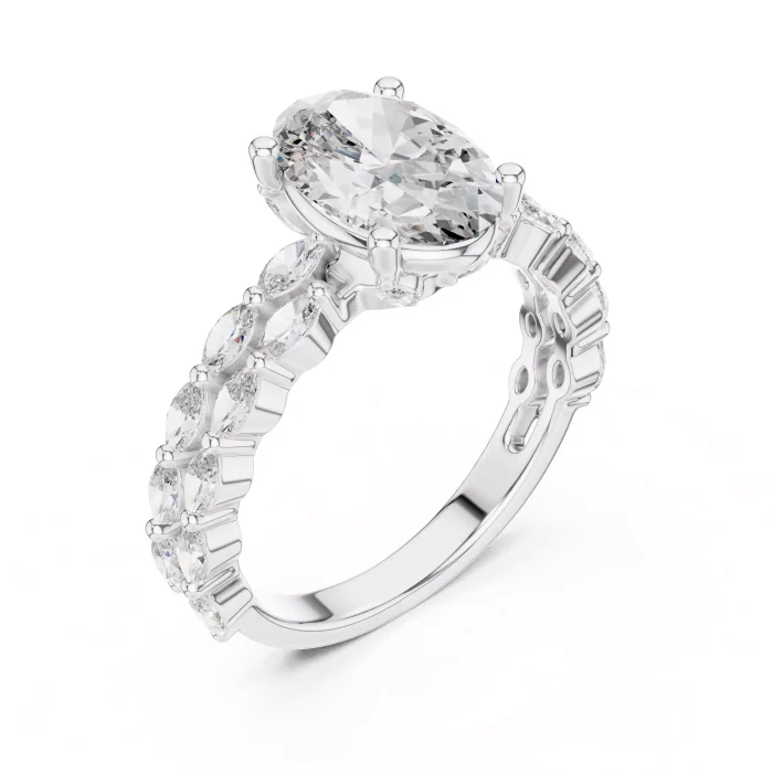 Anillo de Doble Banda con Diamante Oval y Marquesa - Imagen 11