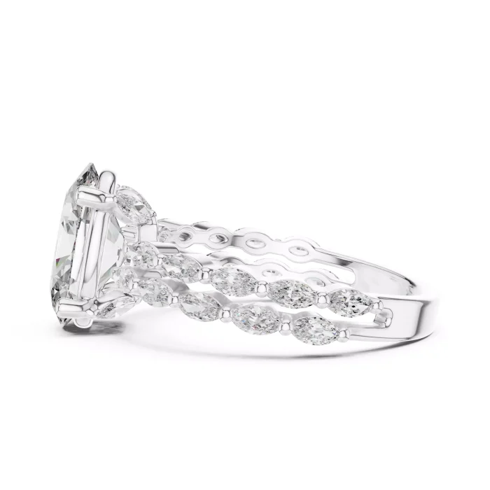 Anillo de Doble Banda con Diamante Oval y Marquesa - Imagen 10