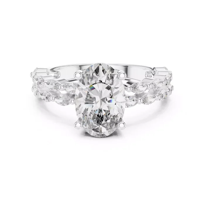Anillo de Doble Banda con Diamante Oval y Marquesa - Imagen 13
