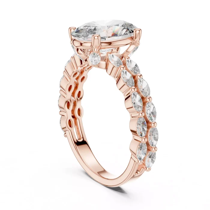 Anillo de Doble Banda con Diamante Oval y Marquesa - Imagen 9