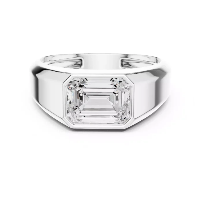 Anillo Sello Solitario Corte Esmeralda Engaste Este-Oeste - Imagen 6