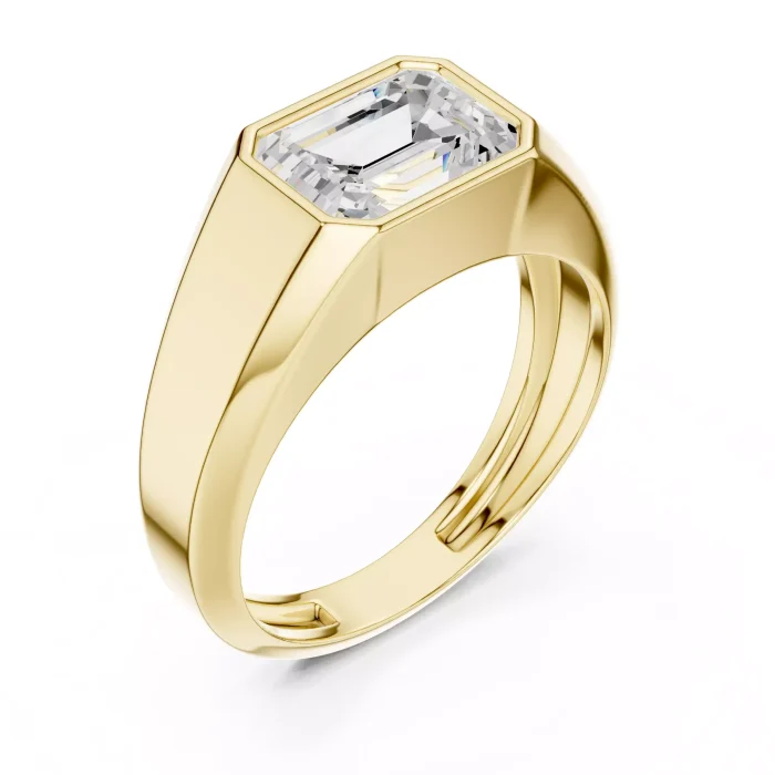 Anillo Sello Solitario Corte Esmeralda Engaste Este-Oeste - Imagen 4