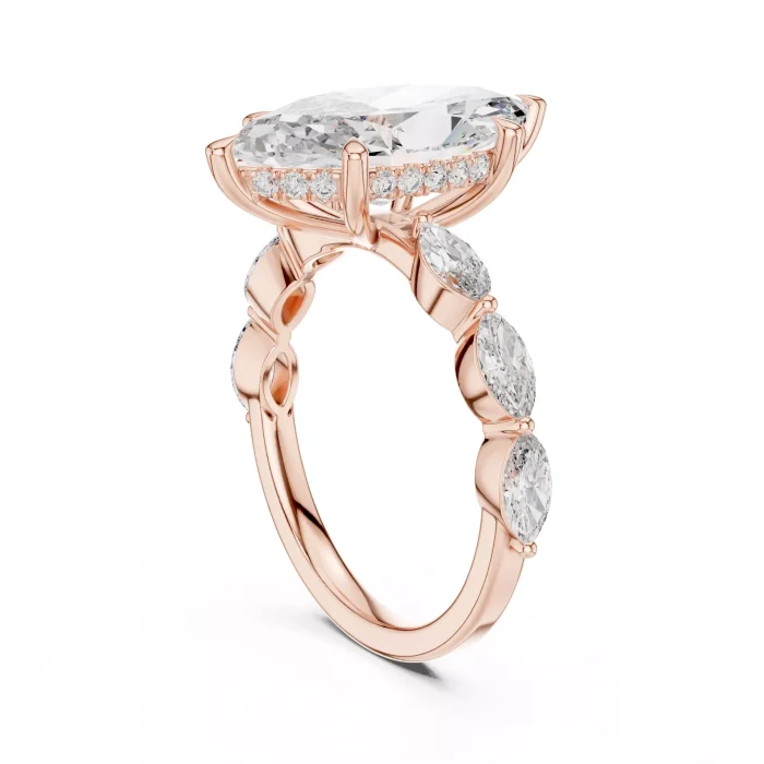 Anillo de Compromiso Diamante Marquesa con Halo Oculto - Imagen 11