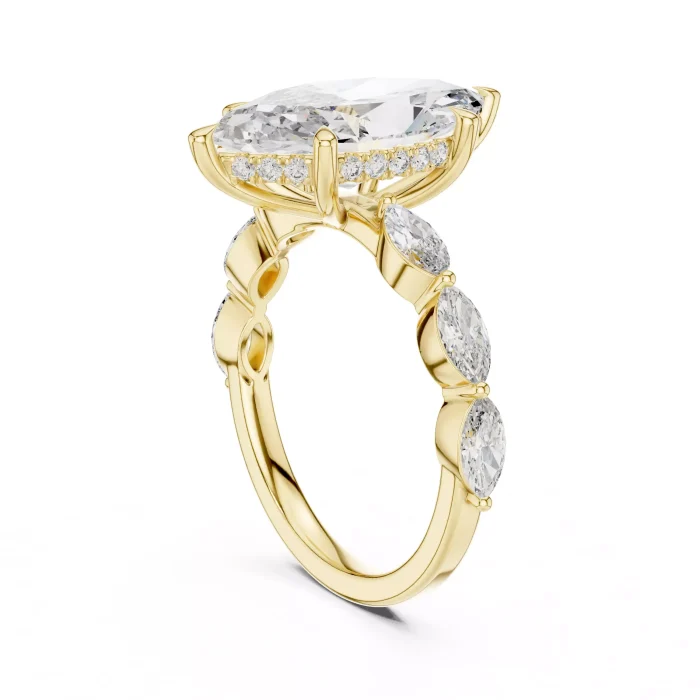 Anillo de Compromiso Diamante Marquesa con Halo Oculto - Imagen 5