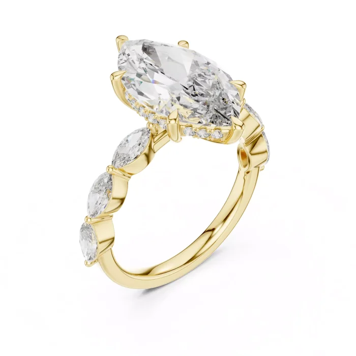 Anillo de Compromiso Diamante Marquesa con Halo Oculto - Imagen 3
