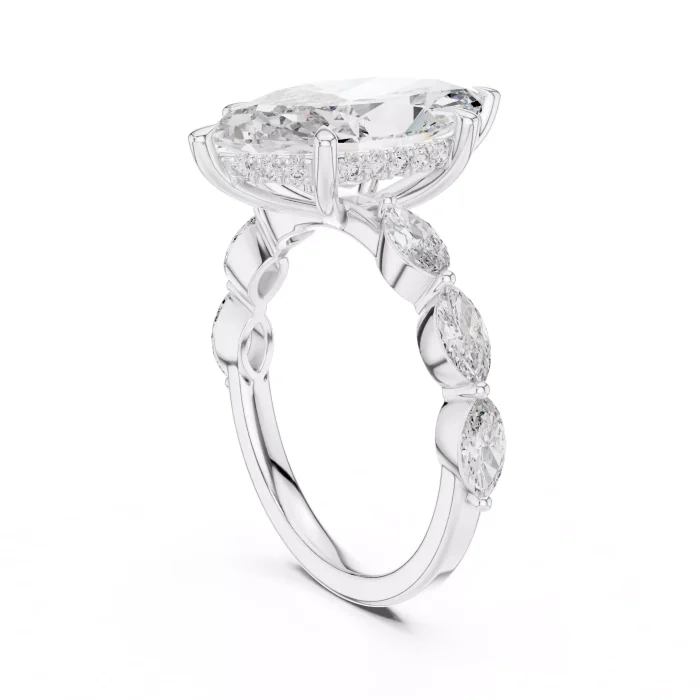 Anillo de Compromiso Diamante Marquesa con Halo Oculto - Imagen 8