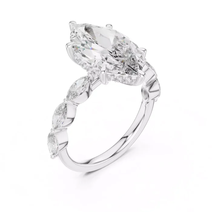 Anillo de Compromiso Diamante Marquesa con Halo Oculto - Imagen 6