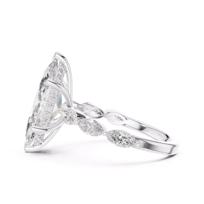 Anillo de Compromiso Diamante Marquesa con Halo Oculto - Imagen 7