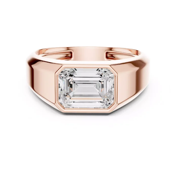 Anillo Sello Solitario Corte Esmeralda Engaste Este-Oeste - Imagen 5